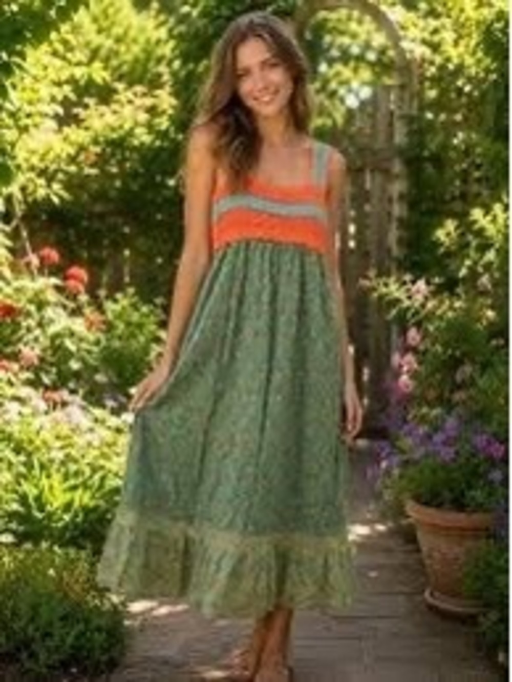 Sundance Women's Maxi Dress with Crochet Bodice Floral Skirt - Boho Cottagecore